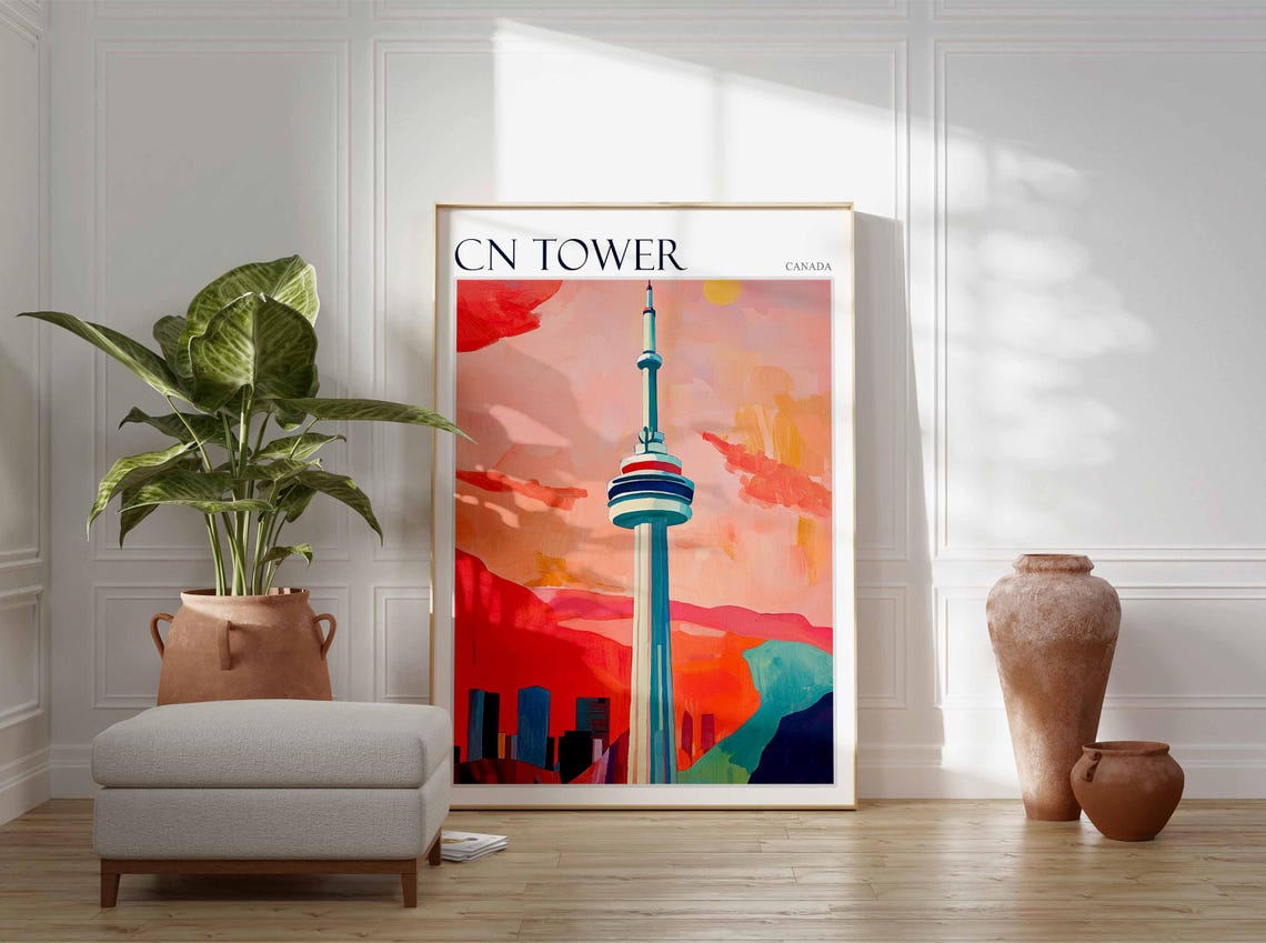 CN Tower Canada Toronto Fiery Red Sunset Sky Close Up Art Poster - Image 2