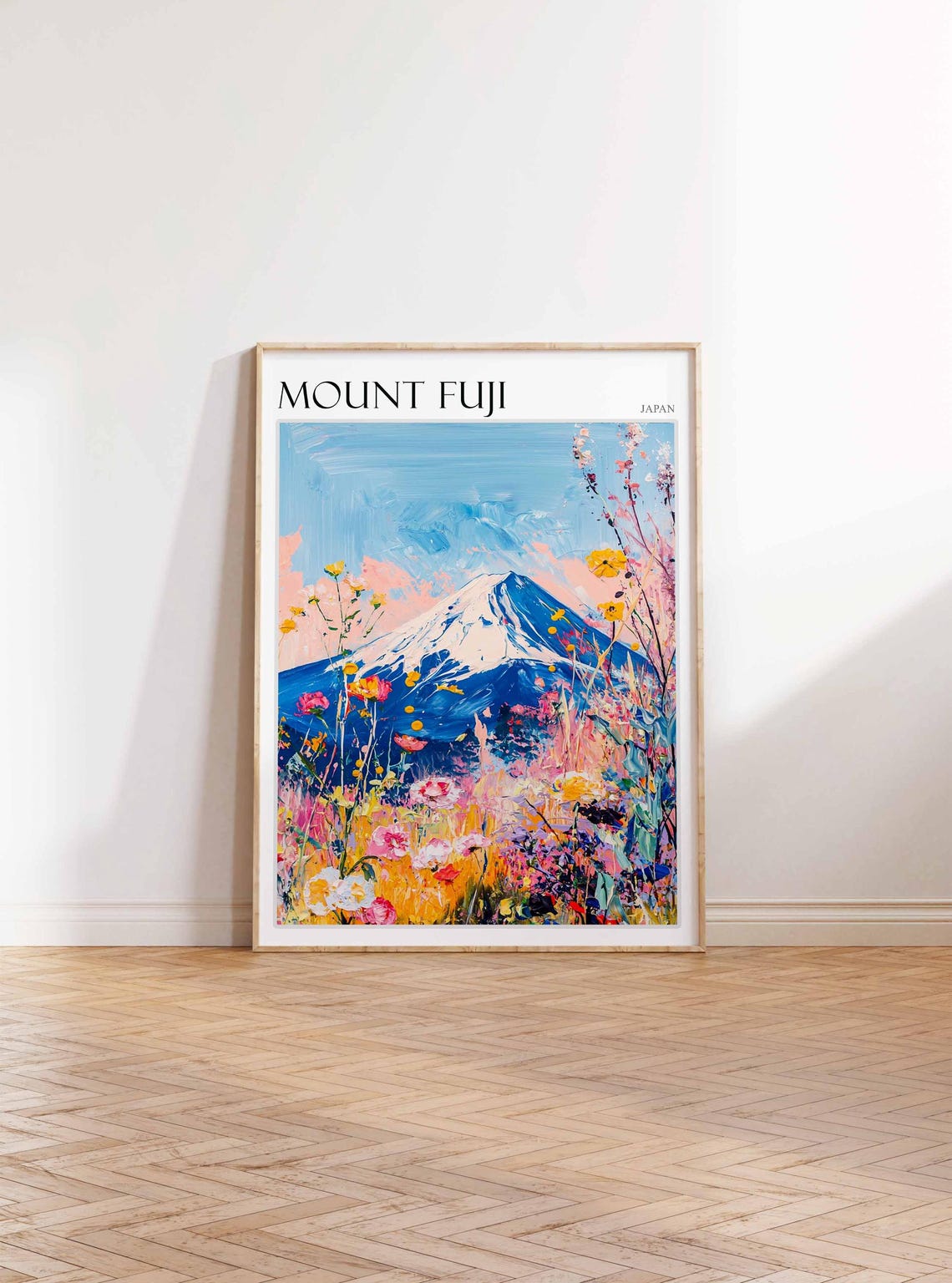 Mount Fuji Japan Pink Wildflower Meadow Spring Bloom Travel Poster - Image 4
