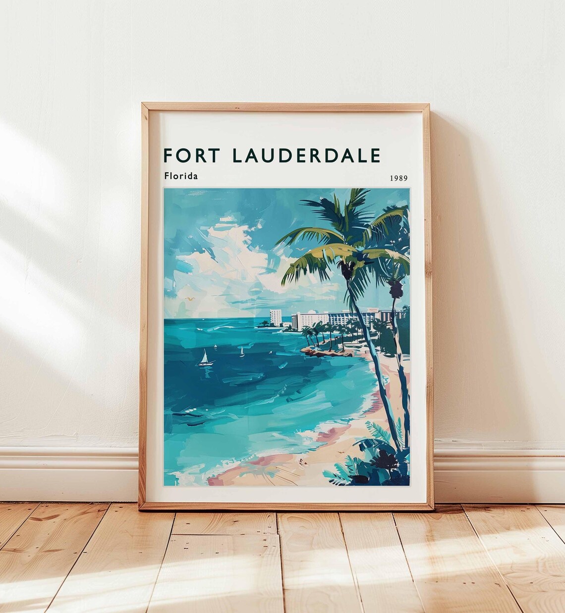 Fort Lauderdale Florida Turquoise Bay Sailboats Palm Travel Poster
