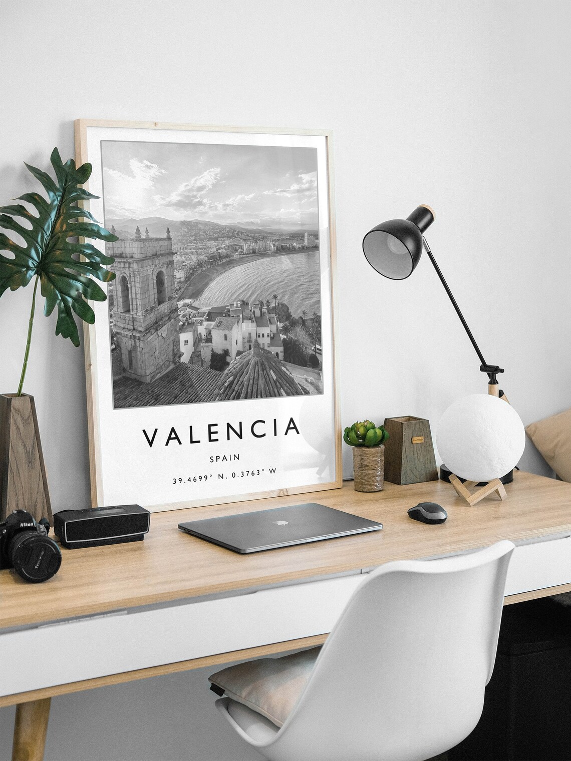 Valencia Bell Tower Curved Bay Black White Spain Travel Poster - Image 2