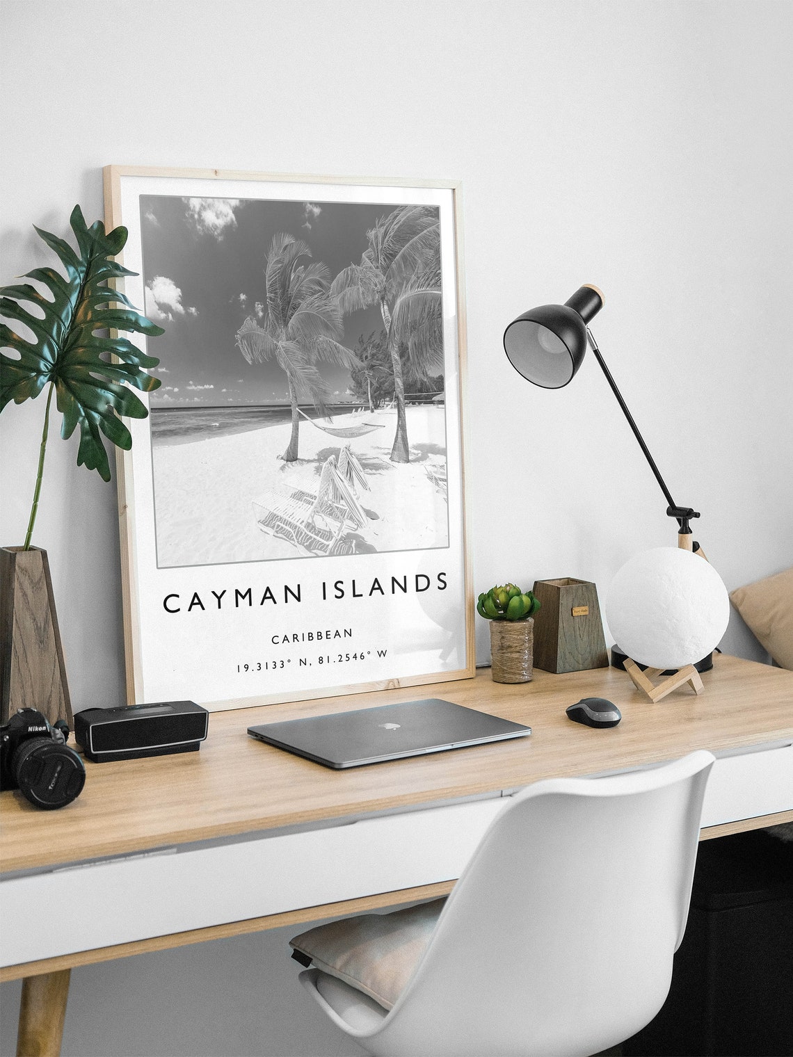 Cayman Islands Caribbean Black and White Tropical Beach Palm Poster - Image 2