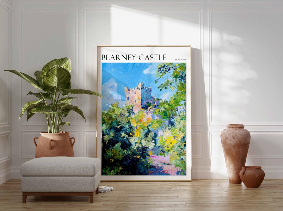 Blarney Castle Tower Blooming Gardens Impressionist Art Poster - Image 2