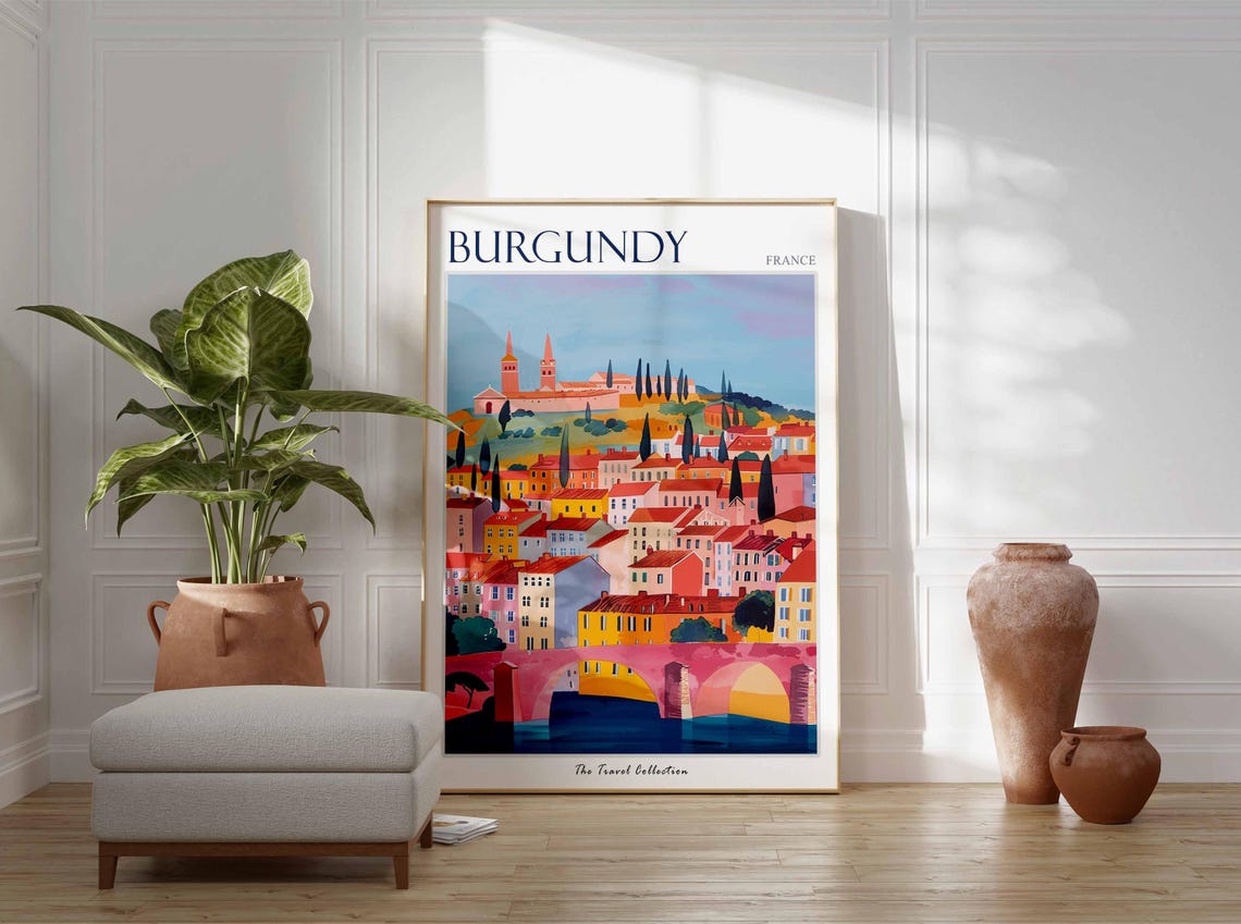Burgundy Poster France Travel Print French Decor Europe Travel Poster European Wall Art Burgundy Gift Burgundy Travel Poster - Image 3