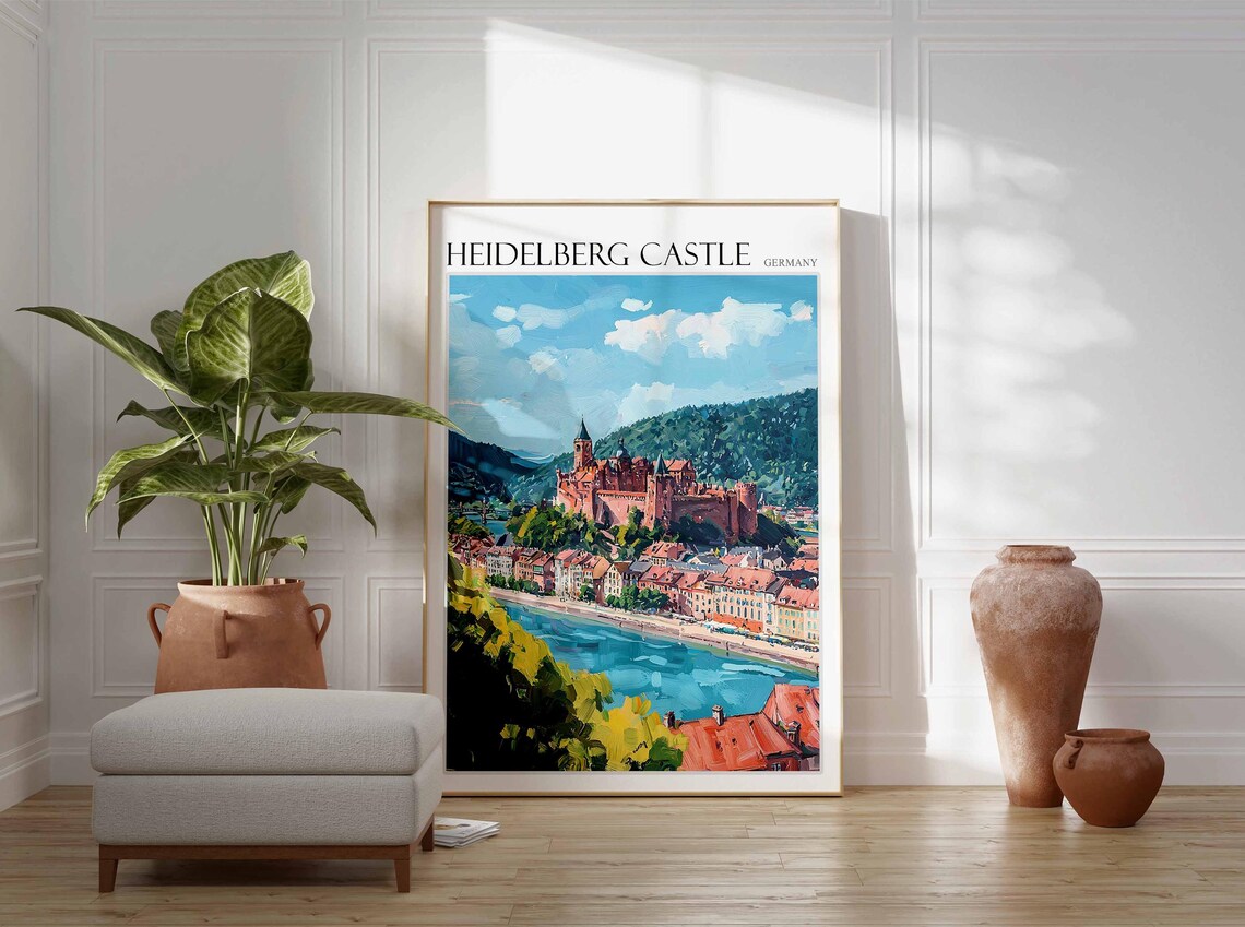 Heidelberg Castle Germany Neckar River View Oil Painting Poster - Image 2