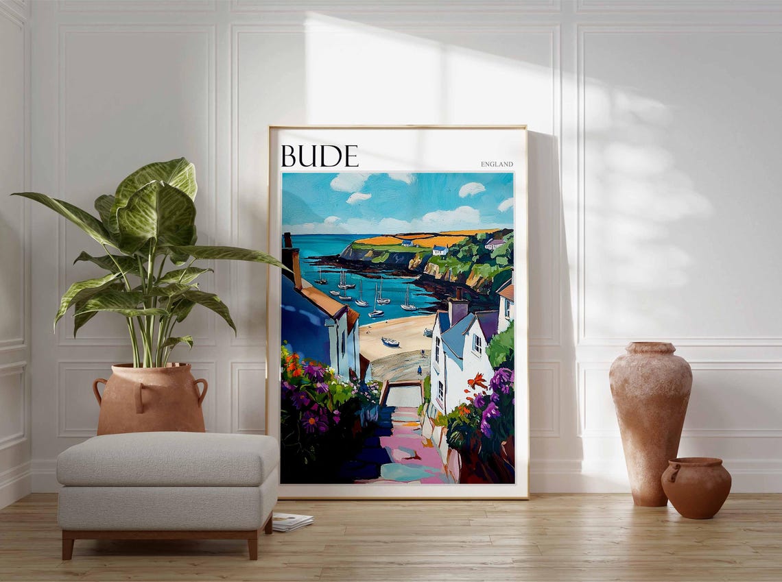 Bude Cornwall England Flower Path Down to the Harbor and Beach Poster - Image 3