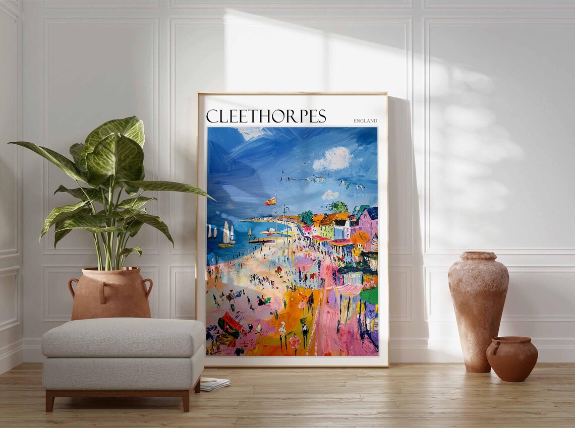 Cleethorpes England Impressionist Beach Bunting Sailboats Travel Poster - Image 3
