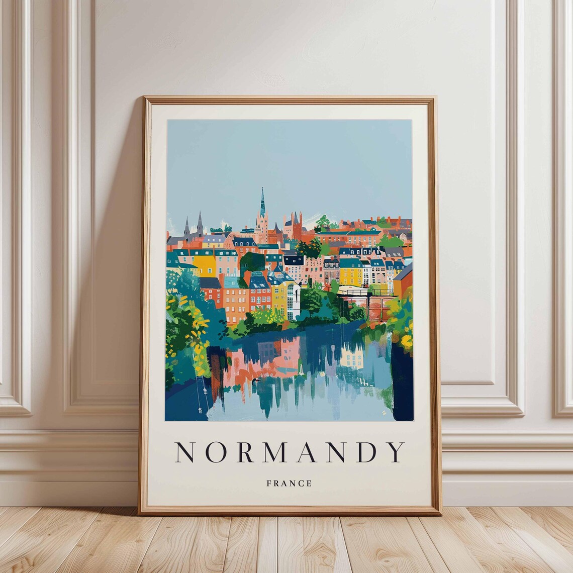 Normandy France Riverside Town Colorful Houses Travel Poster - Image 3