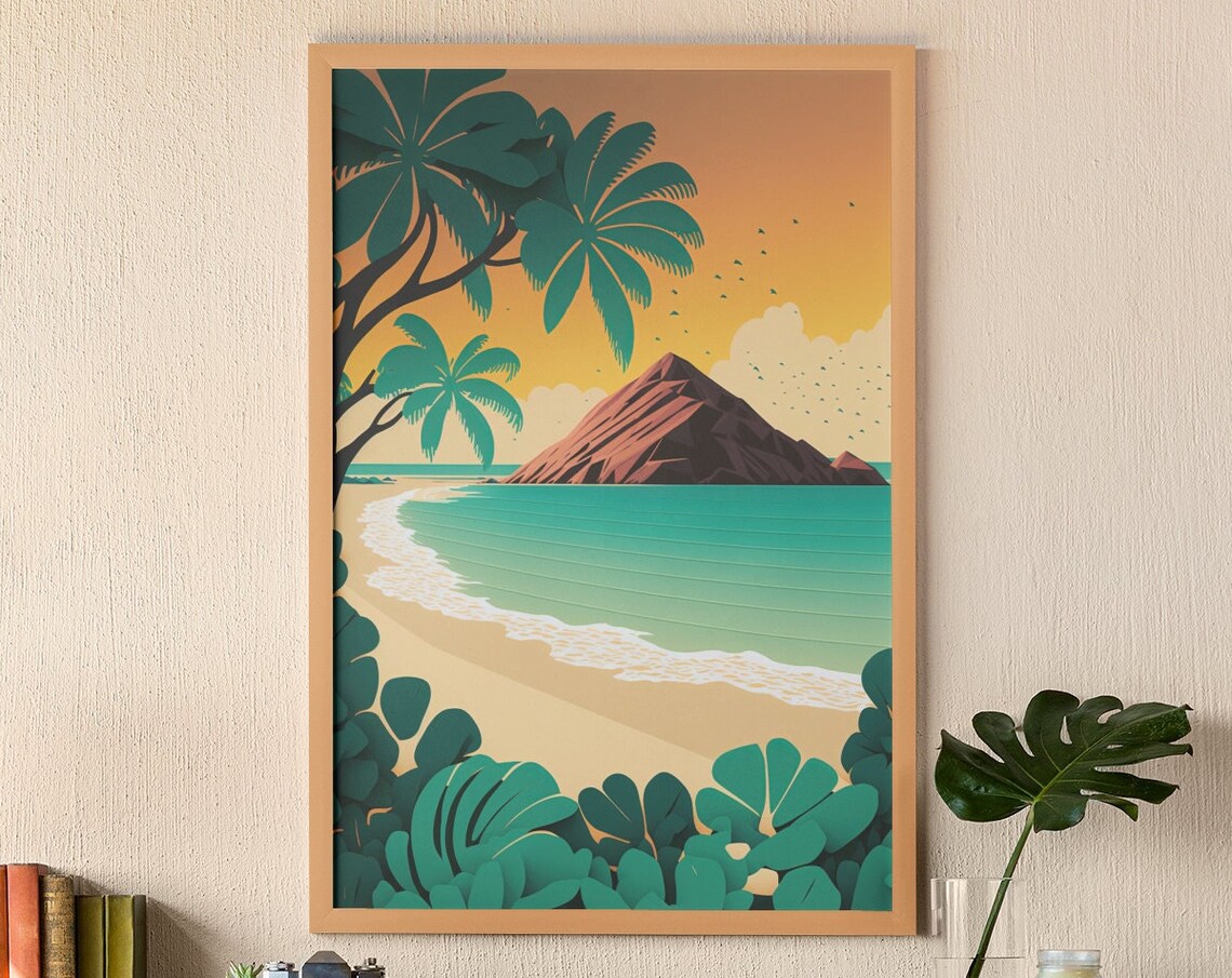 Tropical Beach Island Palm Trees Vintage Travel Style Art Poster - Image 5