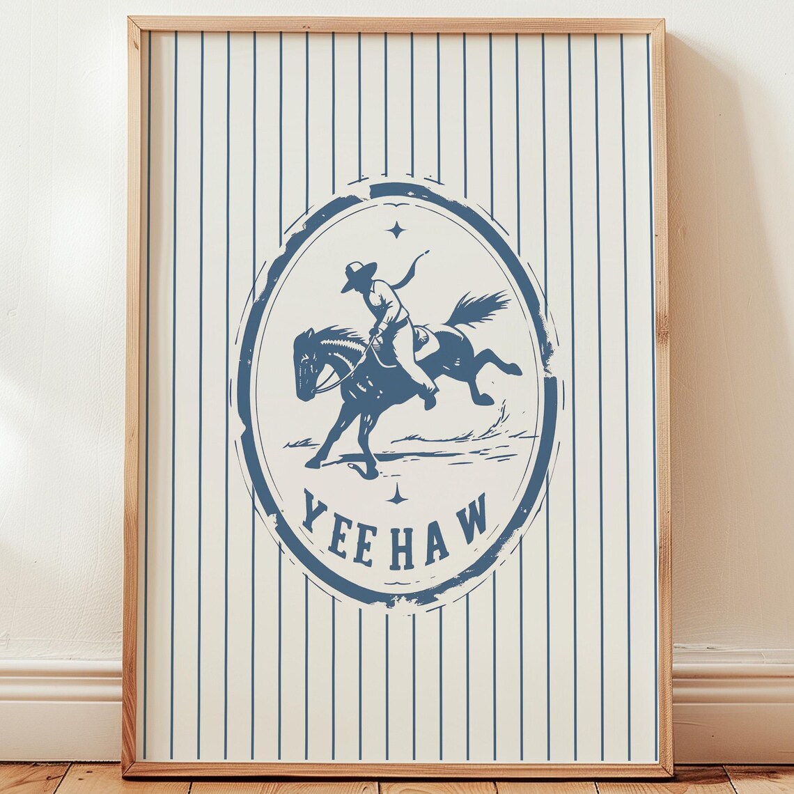 Yee Haw Cowboy Bucking Horse Vintage Western Striped Wall Art