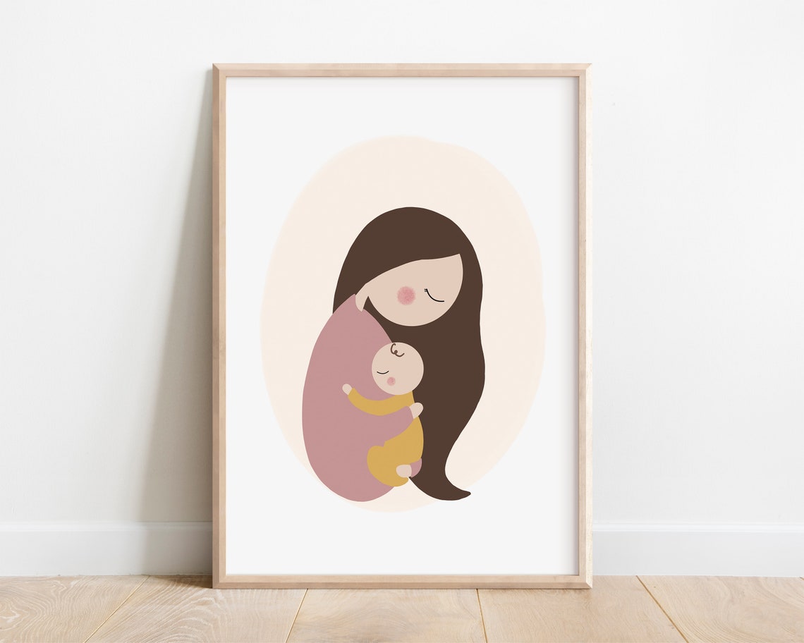 Mother Holding Baby Art Print Mother And Child Print Mother And Baby Print Motherhood Print Modern Mom And Baby Print