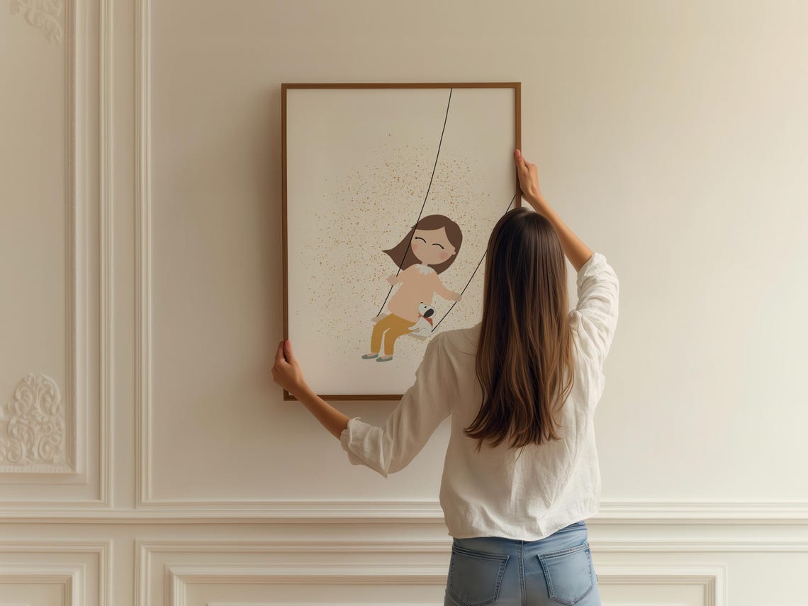 Little Girl On A Swing Art Print Swing Nursery Art Modern Nursery Art Print Little Girl Artwork Girl Bedroom Wall Art - Image 2