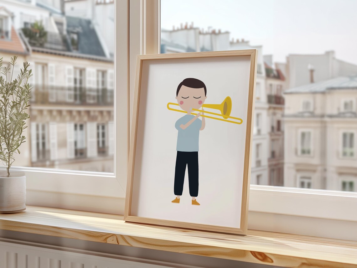 Trombone Player Boy Minimalist Kids Music Room Decor Art Print - Image 2