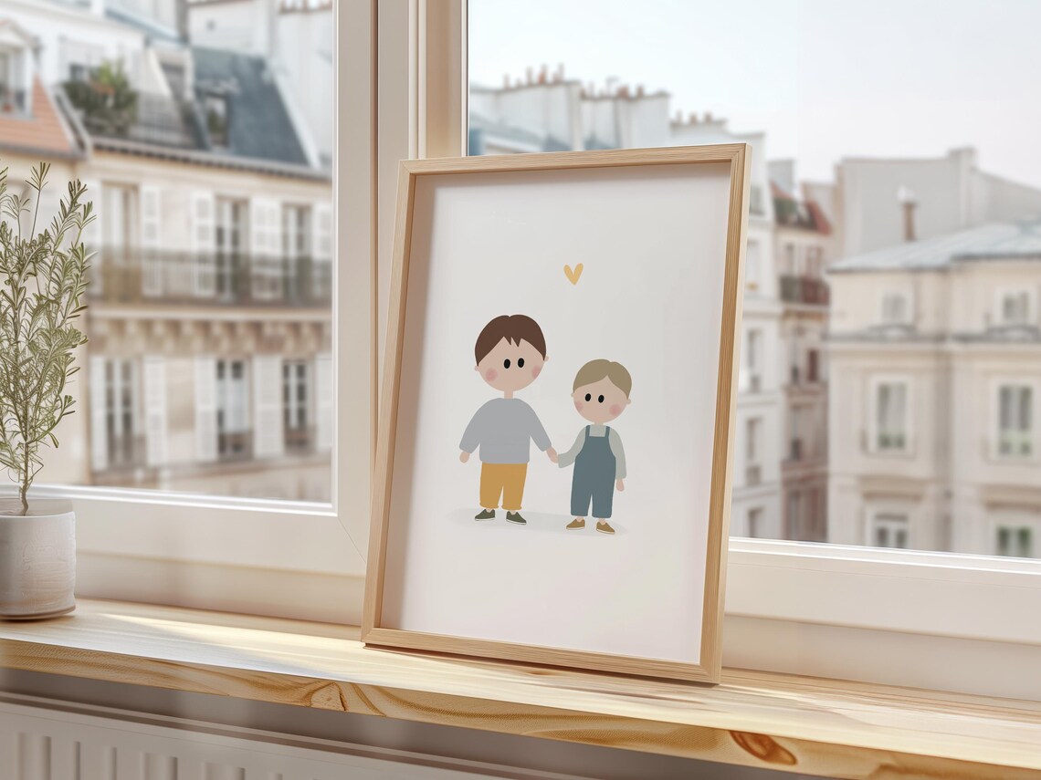Little Brothers Holding Hands With Heart Sweet Sibling Wall Art Print - Image 3