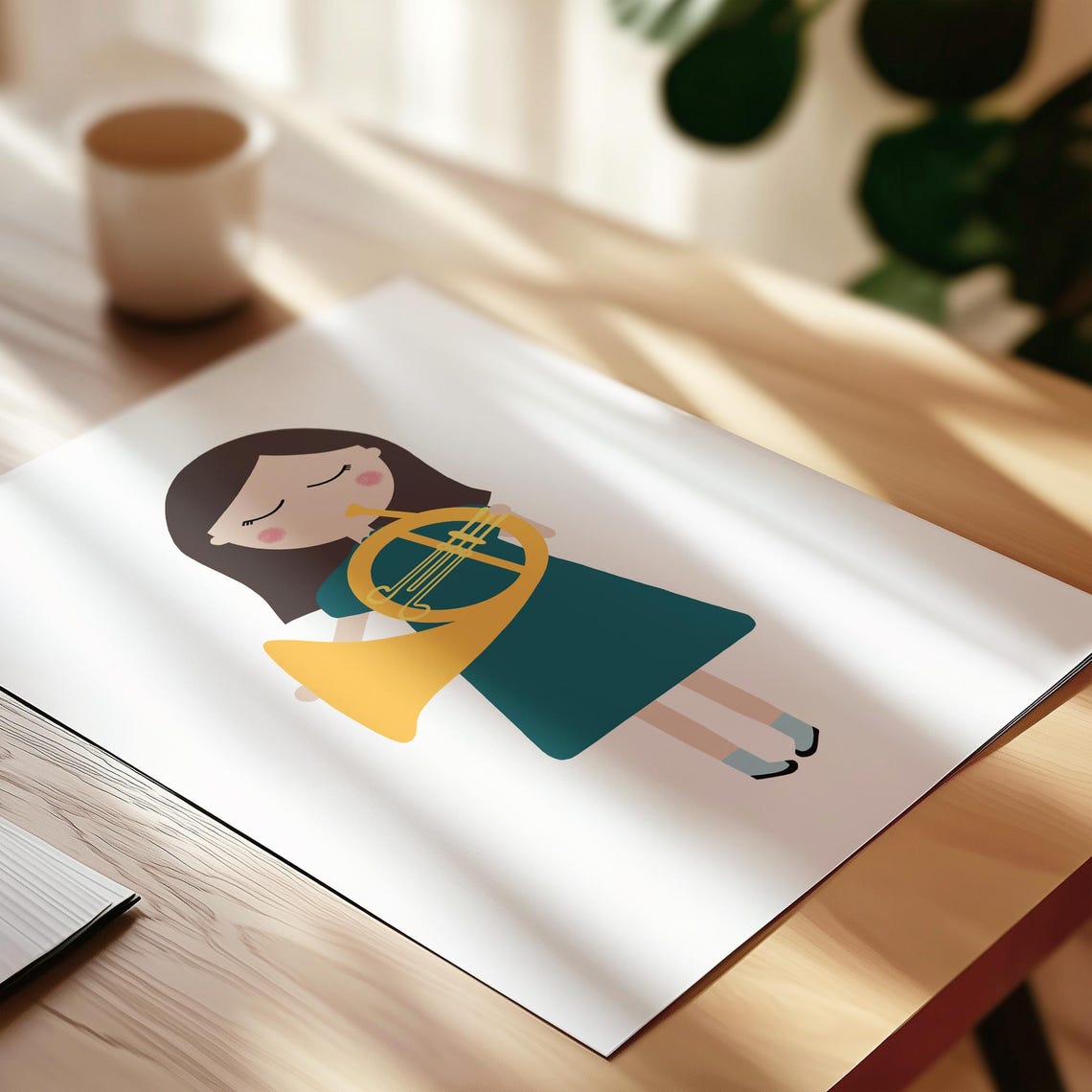 French Horn Player Girl Art Print French Horn Player Gift French Horn Art French Horn Decor Music Classroom Decor - Image 3
