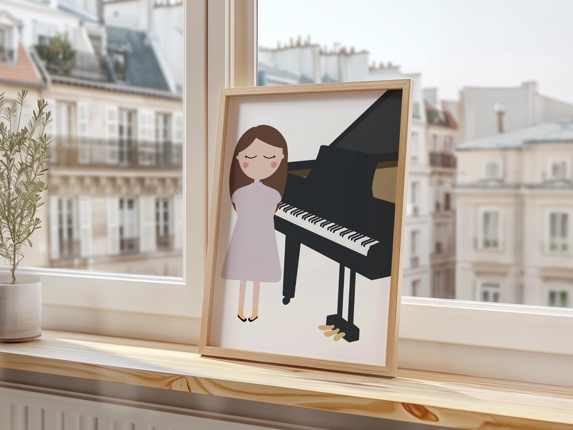 Girl With Grand Piano Elegant Pianist Cute Music Room Wall Art Print - Image 2
