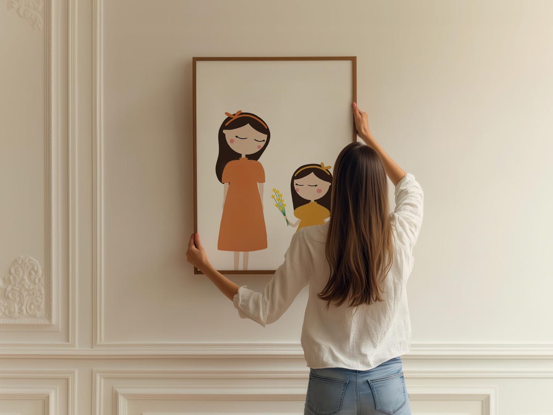 Flowers For Mom Art Print Mother Daughter Print Mother Daughter Wall Art Mom And Daughter Poster Mother Day Gift - Image 2
