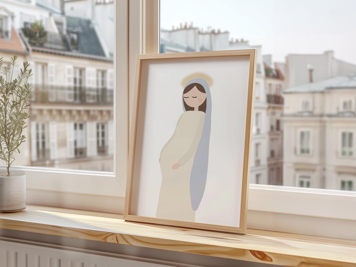 Blessed Virgin Mary Expecting Minimalist Christian Decor Wall Art - Image 3