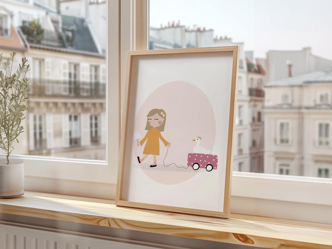 Little Girl With A Goose Art Print Goose Nursery Print For Girls Cute Goose Wall Art Girls Room Goose Girl And Goose - Image 3