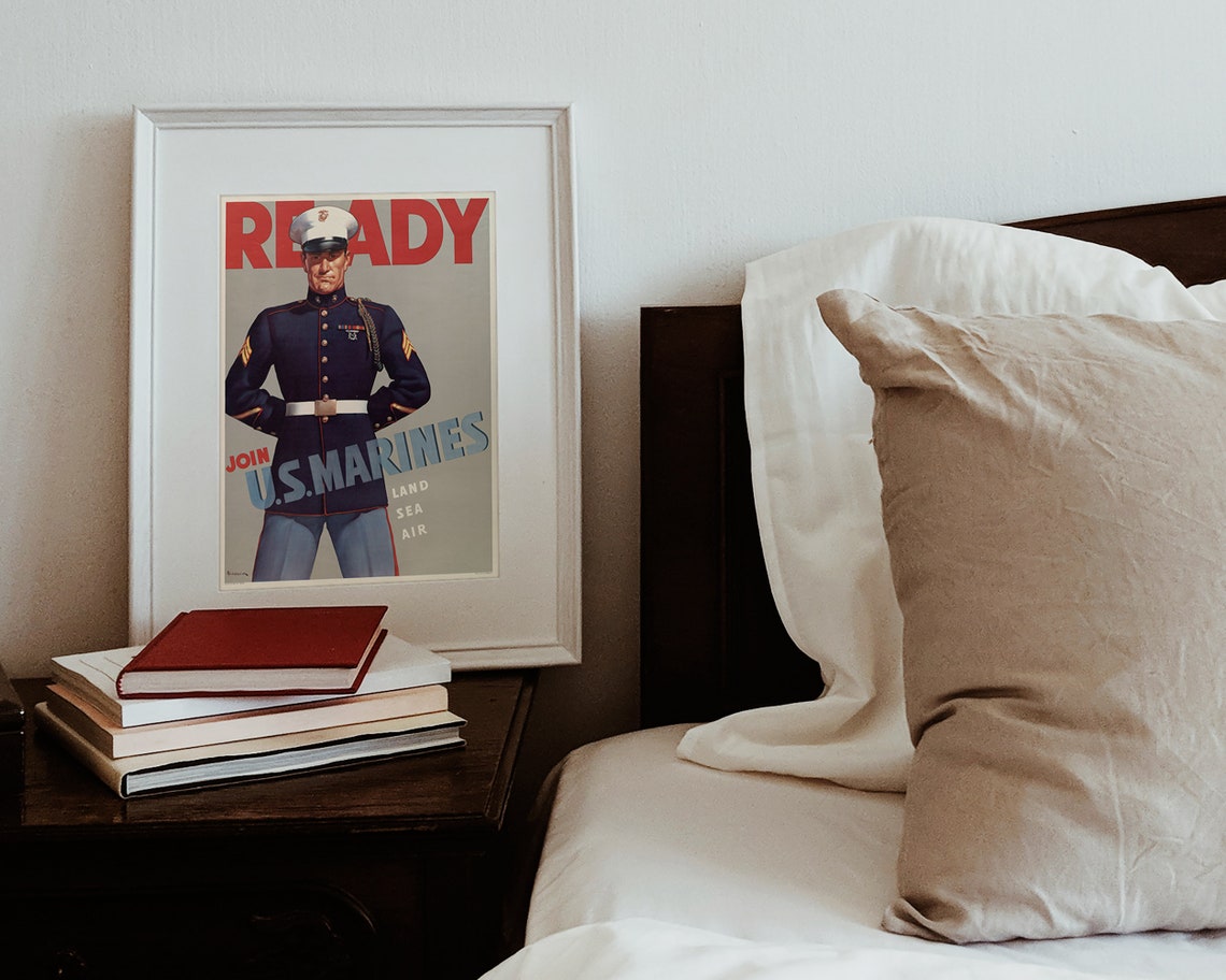 Ready Join US Marines Land Sea Air Vintage Recruitment Poster - Image 2