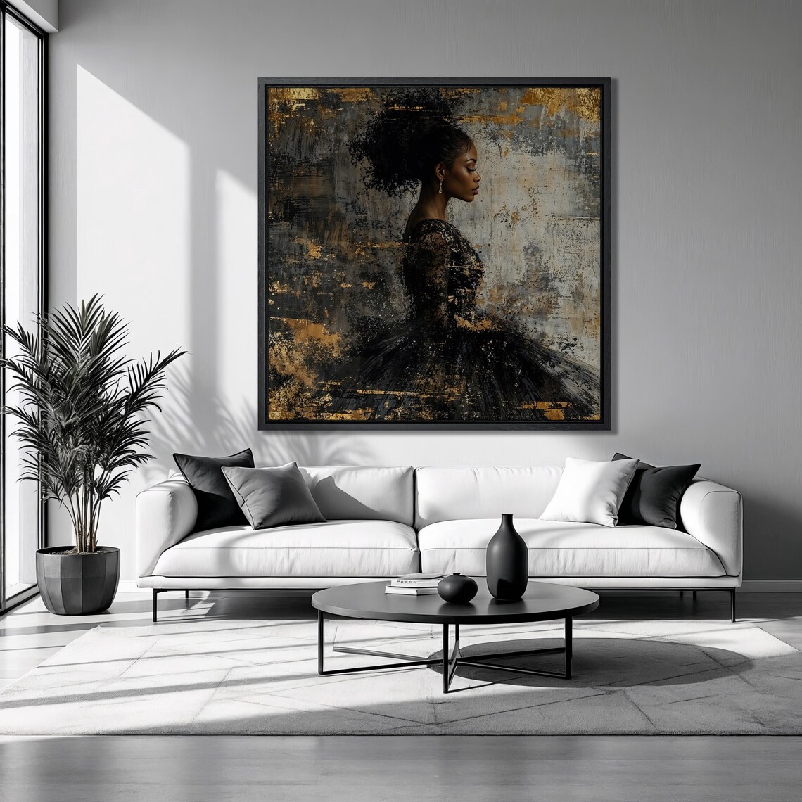 Black Woman Profile Gold Abstract Elegant Feminine Art Wall Poster