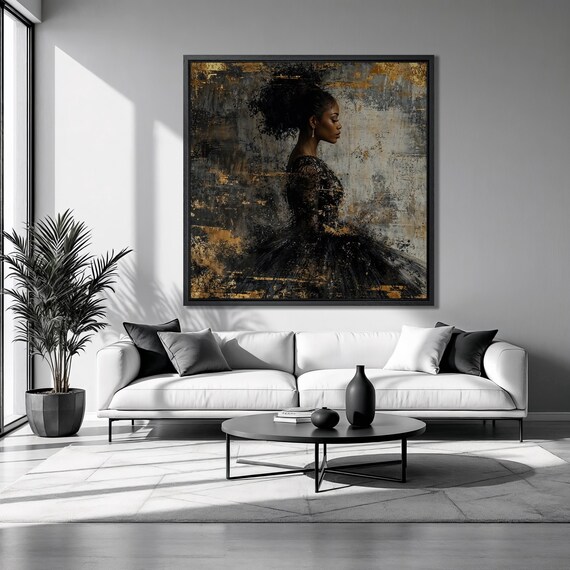 Black Woman Profile Gold Abstract Elegant Feminine Art Wall Poster