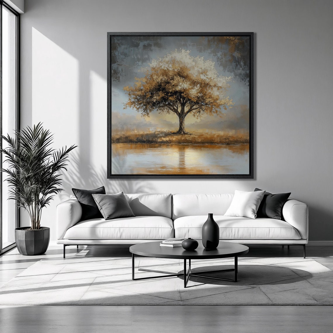 Lonely Golden Tree Water Lake Sunset Serene Nature Wall Poster