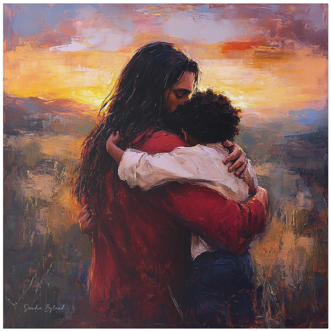 Jesus Hugging Black Child, Christian Family Gift