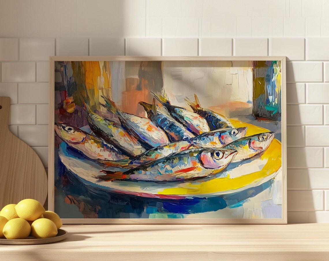 Sardines On Yellow Plate Impressionist Seafood Still Life Poster - Image 4