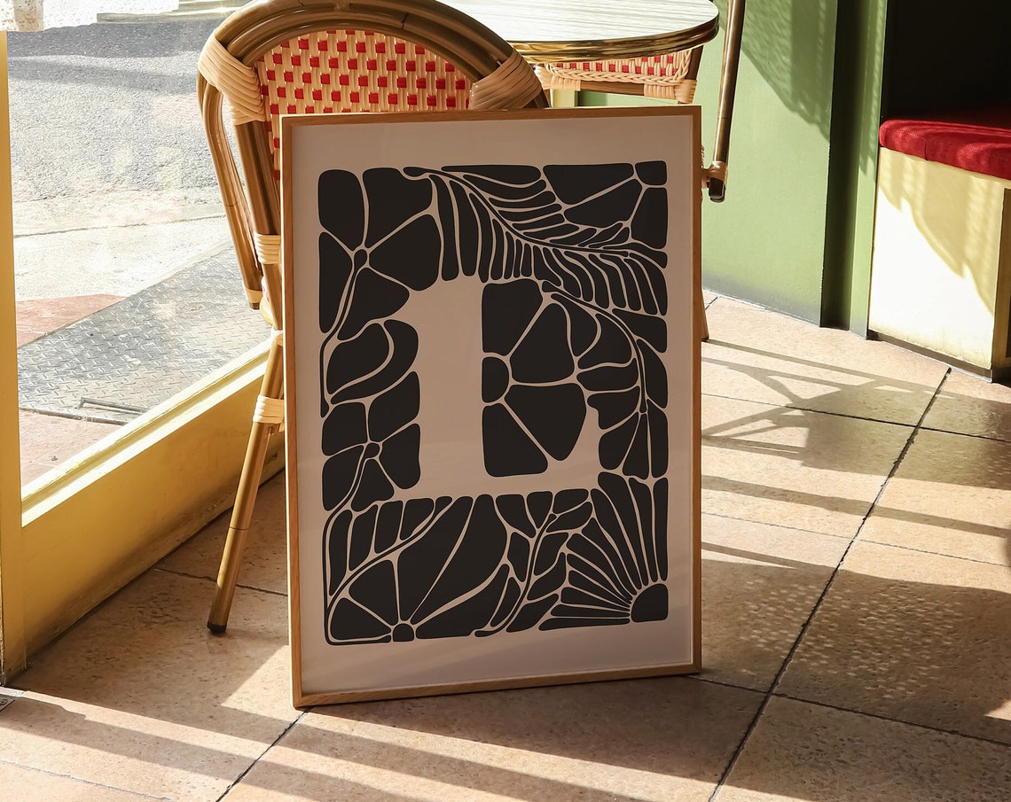 Letter L Monogram with Black Leaves Botanical Initial Poster