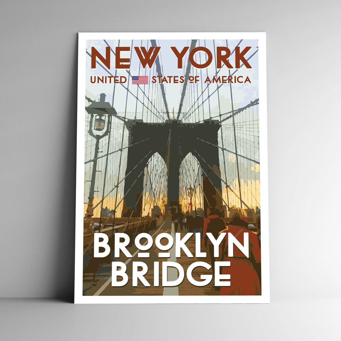 New York Brooklyn Bridge WPA Style Vintage Travel Poster