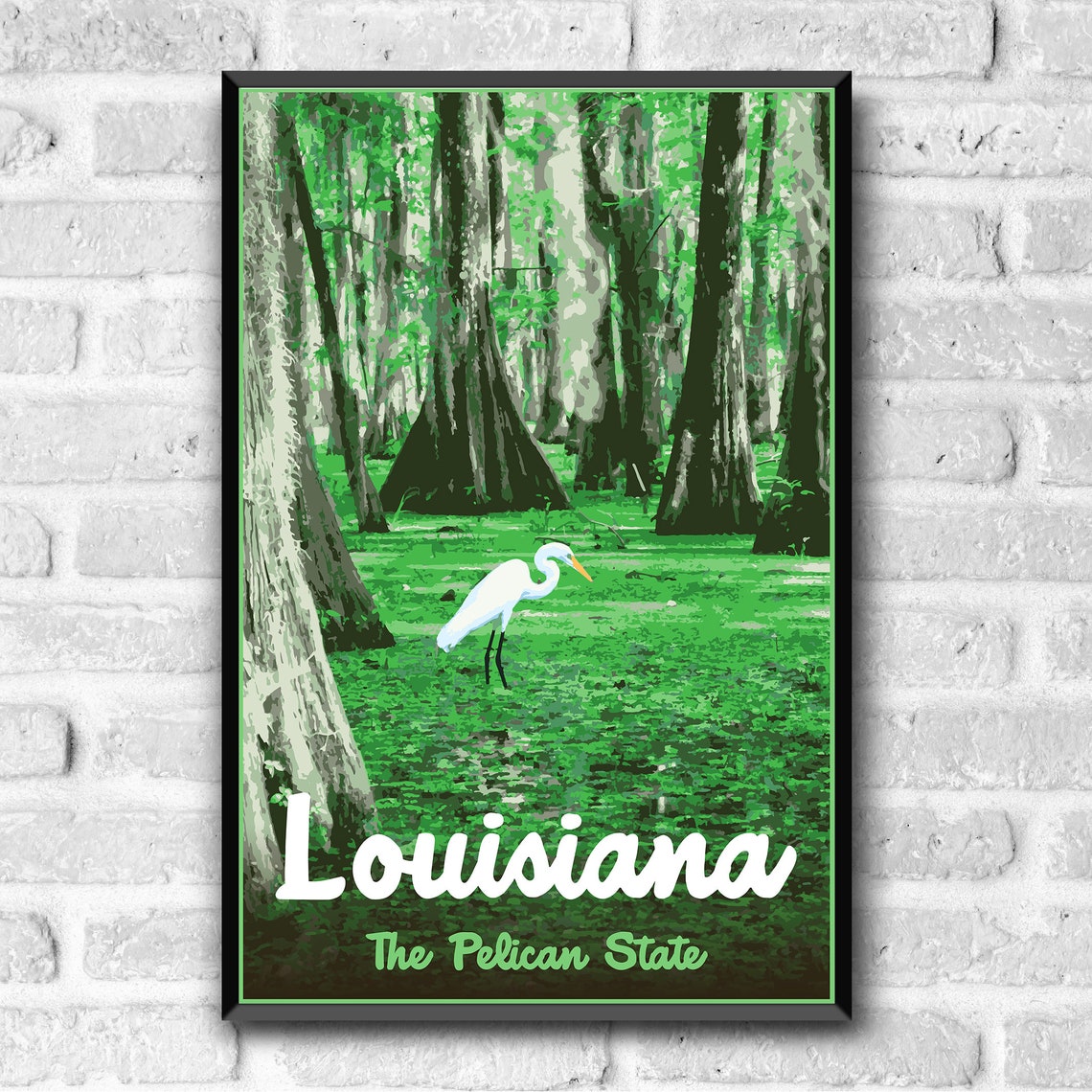 Louisiana The Pelican State Cypress Swamp Egret Vintage Poster - Image 3