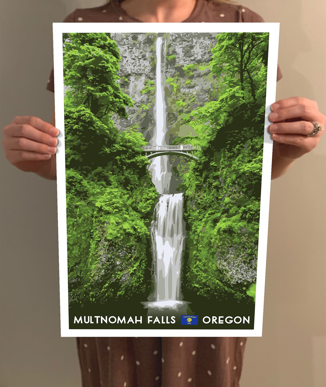 Multnomah Falls Oregon Vintage Travel Poster Print - Image 2