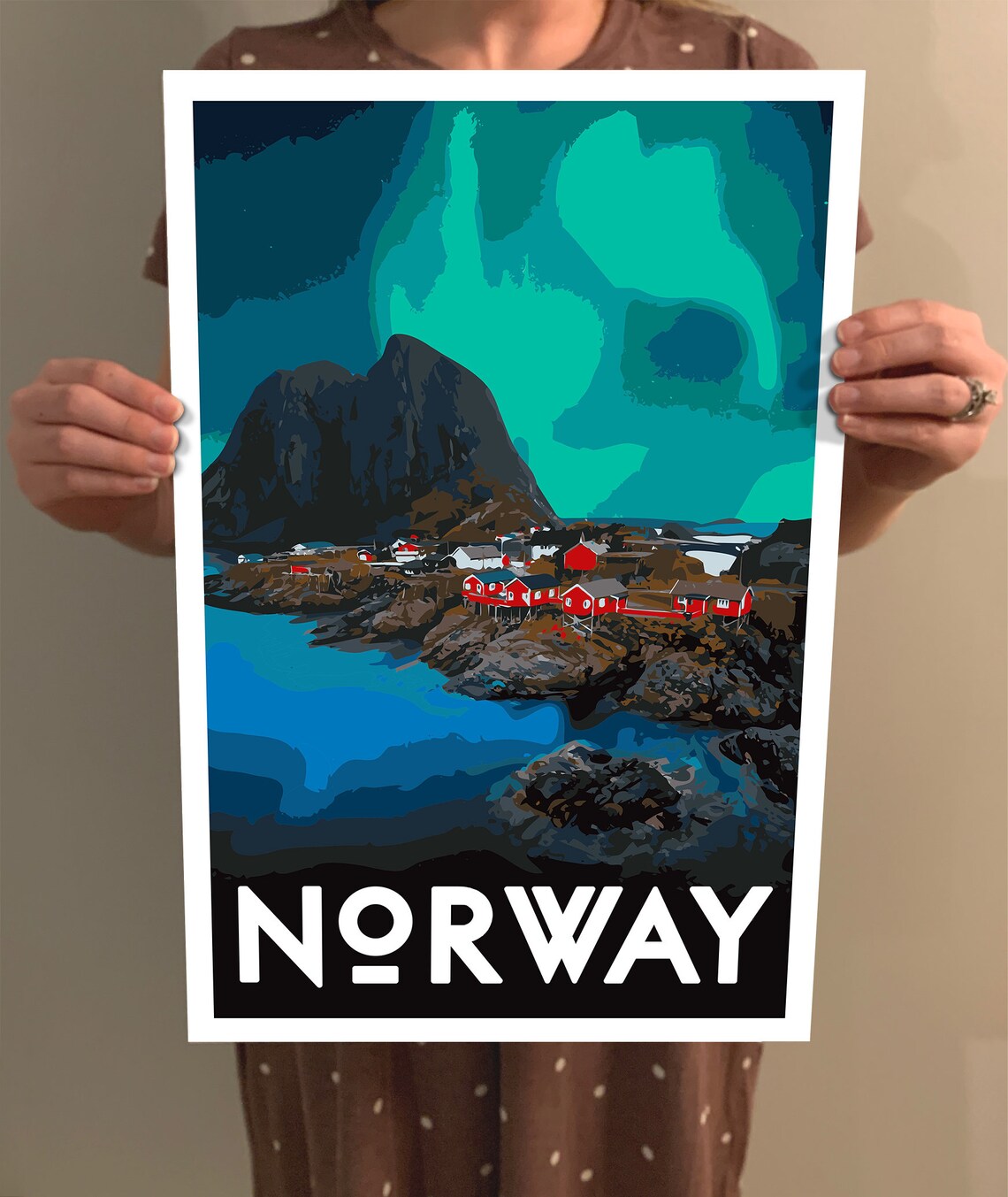Norway Wpa Style Vintage Style Travel Poster 8x10 12x18 18x24 24x36 4x6 Postcard Lofoten Islands Northern Lights Retro Art Print - Image 2