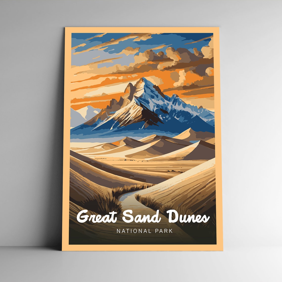 Great Sand Dunes National Park Vintage Travel Sunset Desert Poster