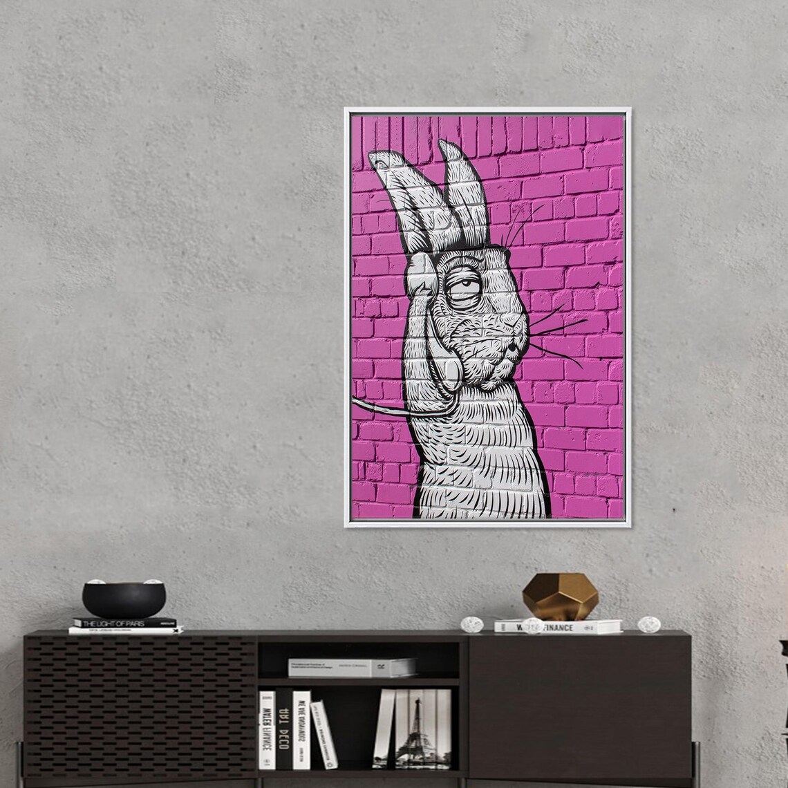 Cheeky Graffiti-Style Rabbit on a Hot Pink Brick Wall Poster - Image 4