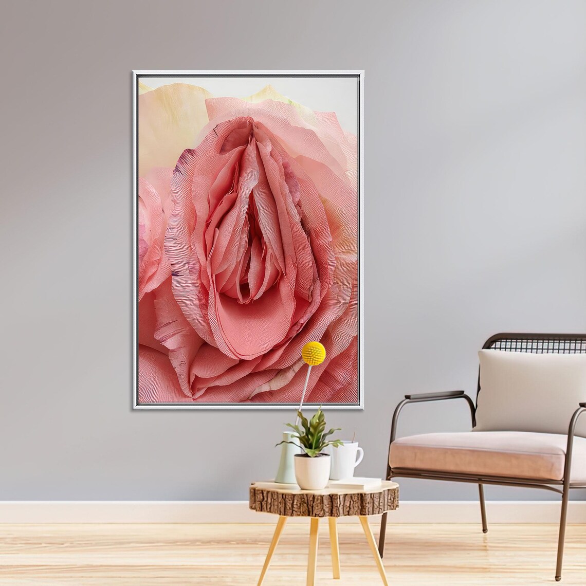 Romantic Pink Rose Floral Art Print for Bedroom - Image 2