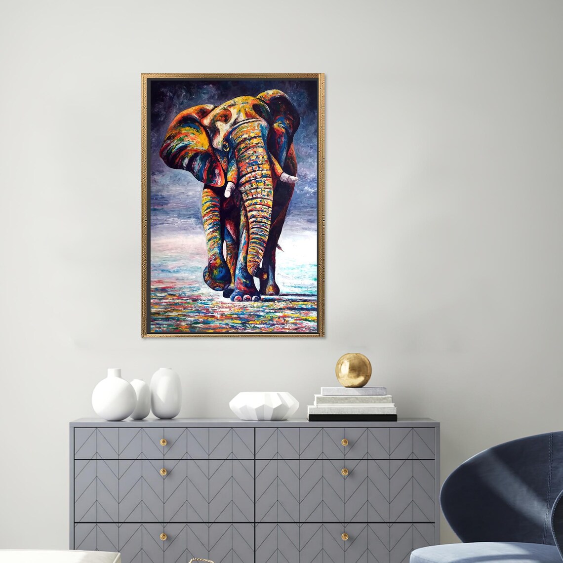 Vibrant Multicolor Abstract Elephant Full Body Painting Poster - Image 2