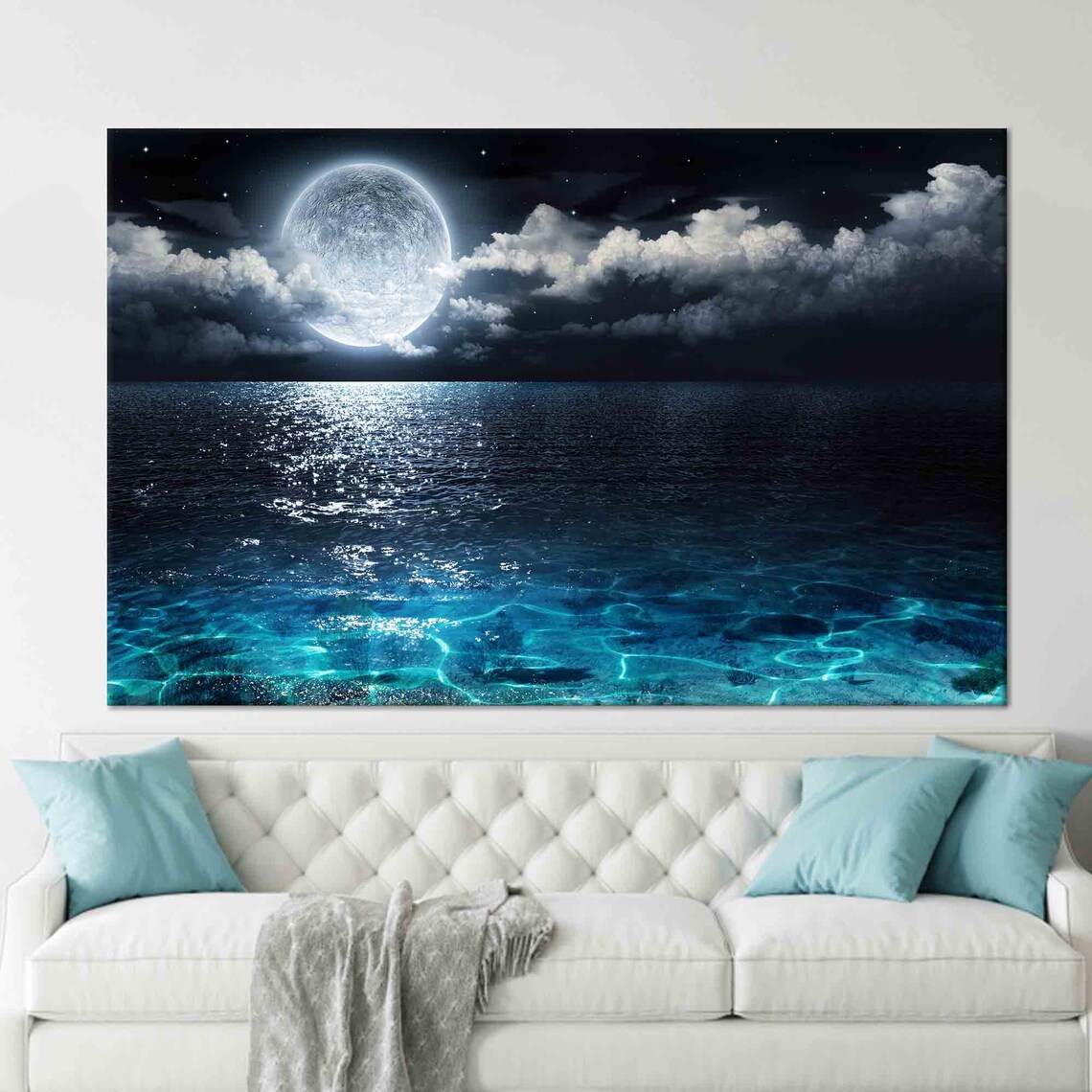 Moon Over The Sea, Trendy Landscape Art Print - Image 4