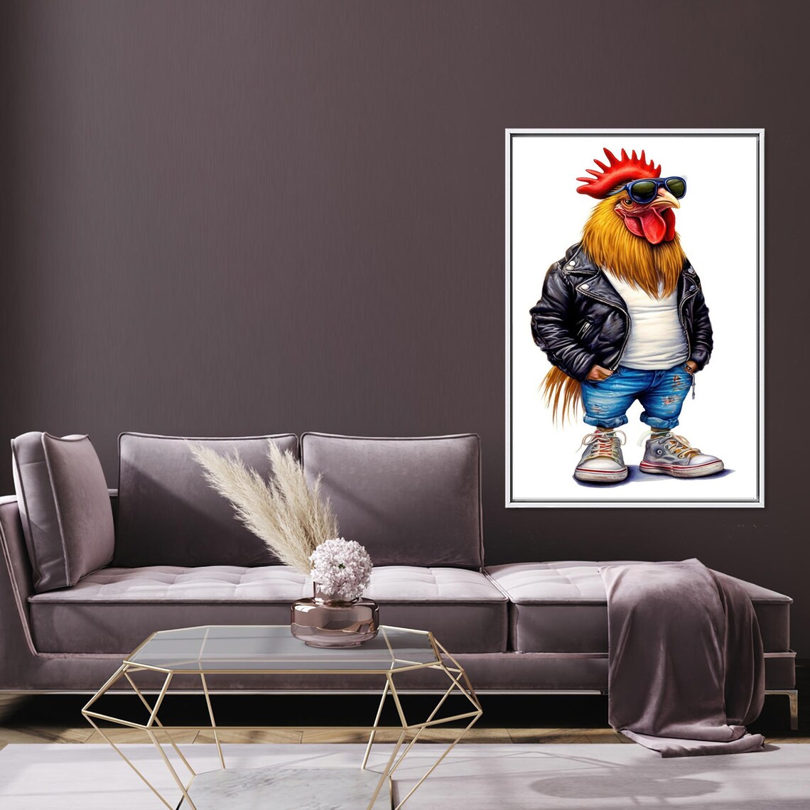 Rooster With Leather, Modern Surreal 3D Art Print - Image 4