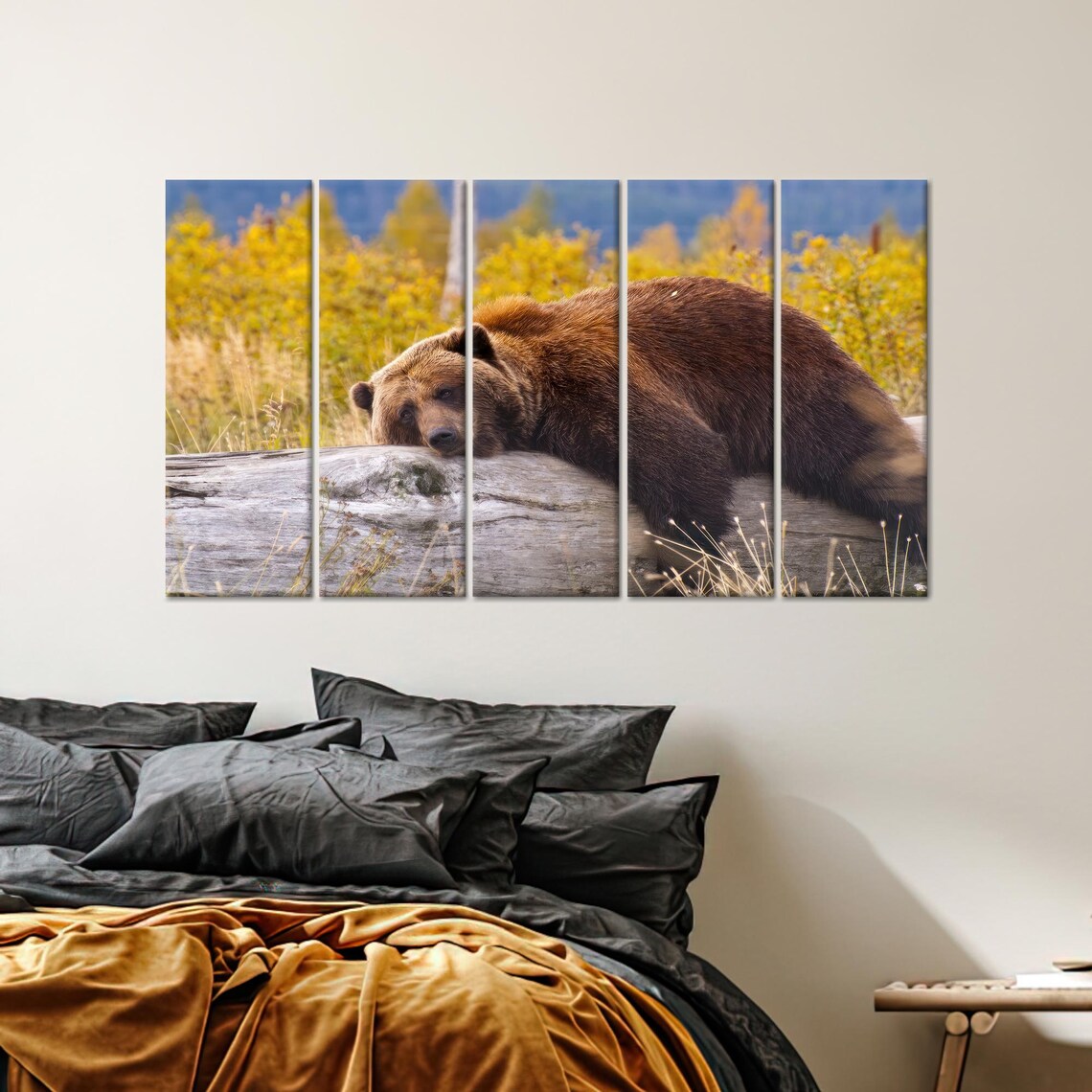 Brown Bear Resting On A Log, Modern Kitchen Decor - Image 2