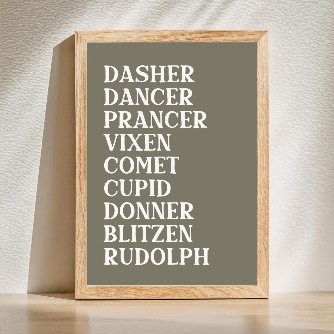 Santa's Reindeer Names List Farmhouse Christmas Typography Poster