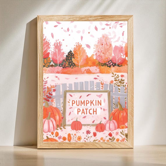 Preppy Autumn Wall Art Pink Print Halloween Pastel Fall Prints