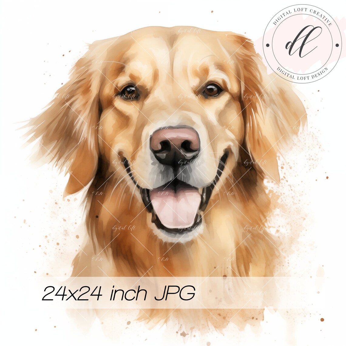 Happy Golden Retriever Dog Watercolor Pet Portrait Art Poster