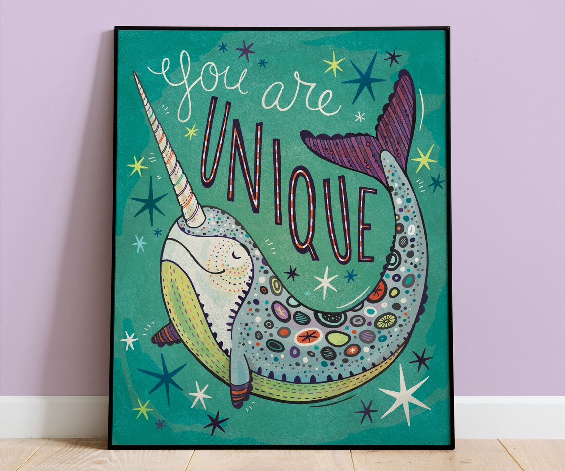 Kids Room Narwhal Hand-Lettered Nursery Art Print