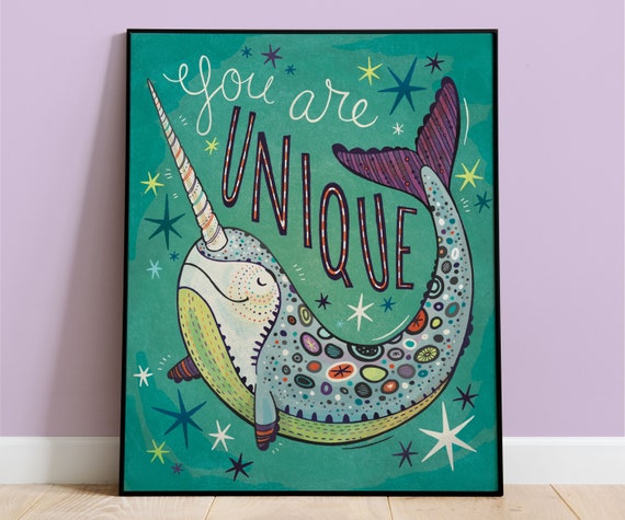 Kids Room Narwhal Hand-Lettered Nursery Art Print