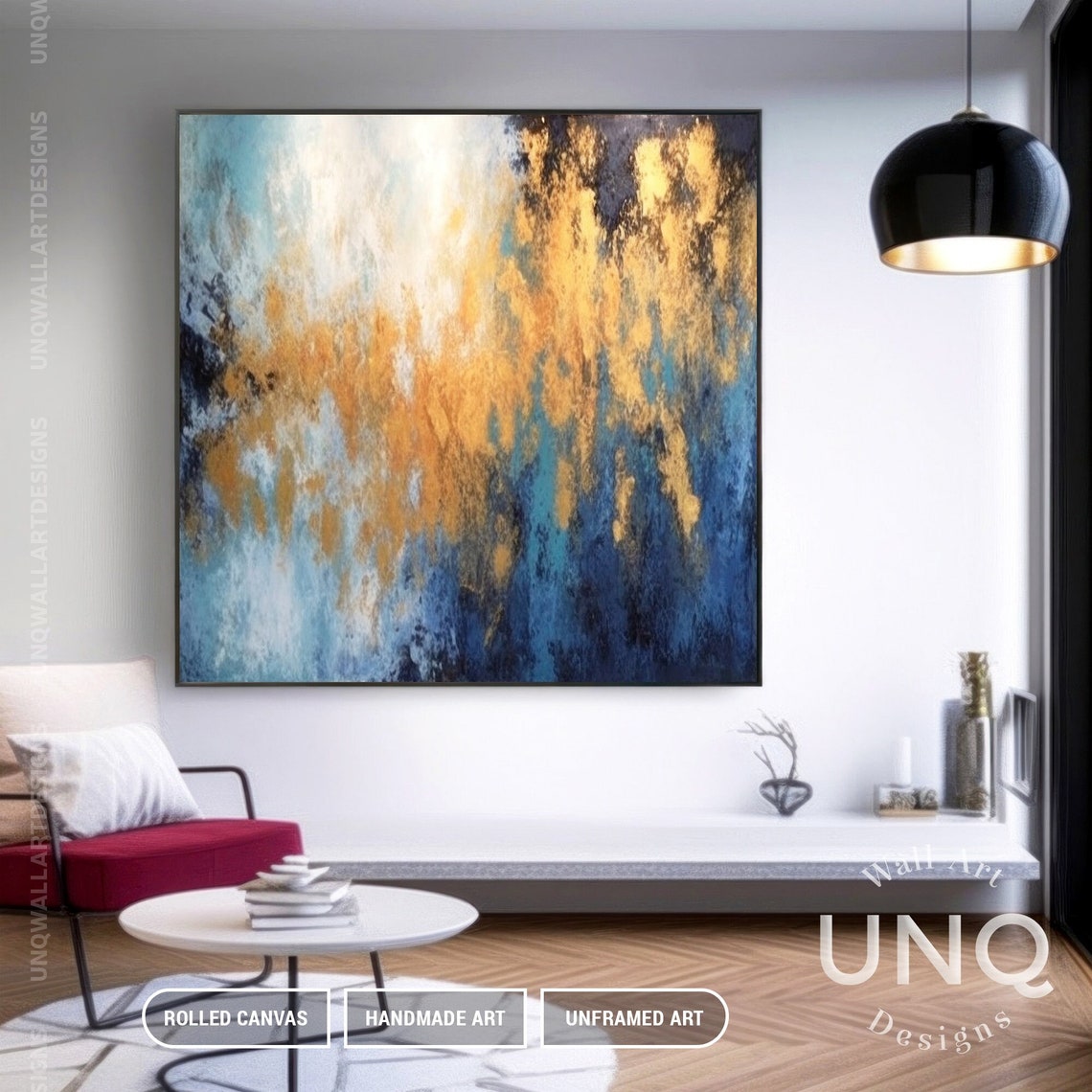 Deep Blue And Gold Cloud Abstract Painting Panoramic Luxury Poster - Image 4