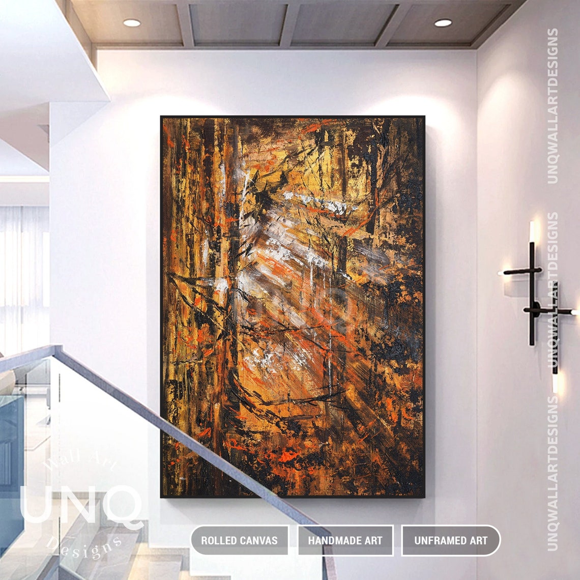 Golden Autumn Forest Abstract Impasto Painting Orange Brown Poster - Image 5