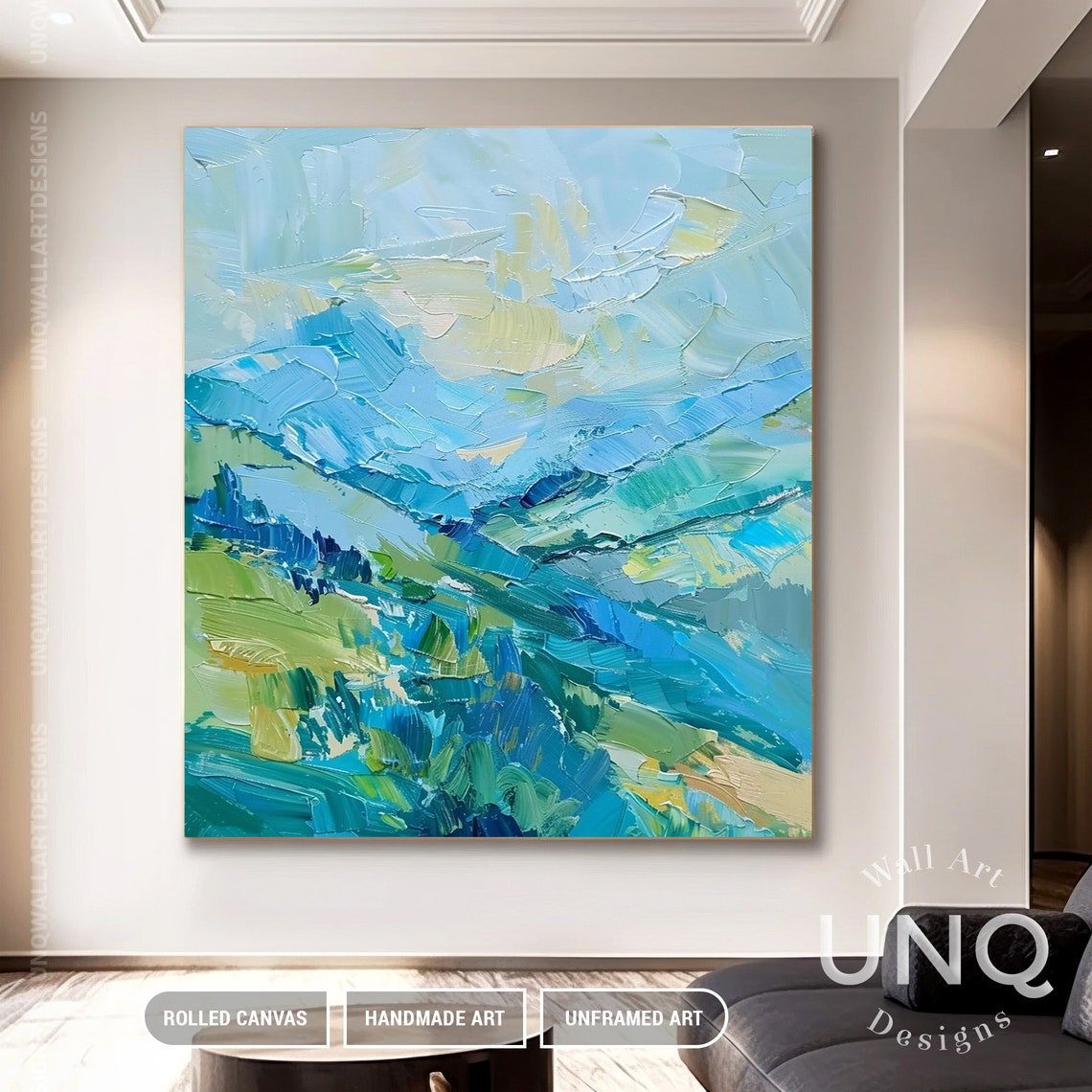 Soft Mint Blue Mountains Pastel Impasto Modern Landscape Art Poster - Image 7