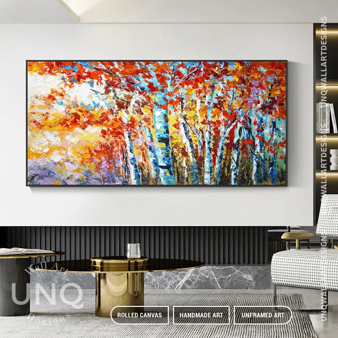 Original Birch Tree Abstract Artwork Forest Tree Original Art Landscape Wall Art Hand Painted Art Impasto Artwork By Unqwallartdesigns - Image 5