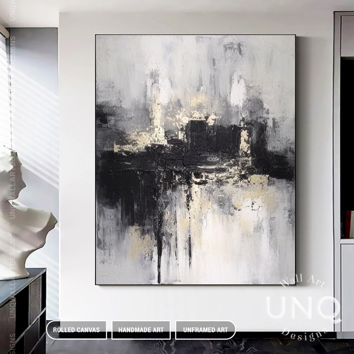 Grey Black And Gold Moody Monochrome Modern Abstract Art Poster - Image 6